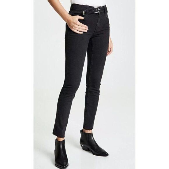 PAIGE Hoxton High Rise Skinny Jeans Size 30 Ankle Peg Raw Hem w/ Belt in Riot - Picture 1 of 13